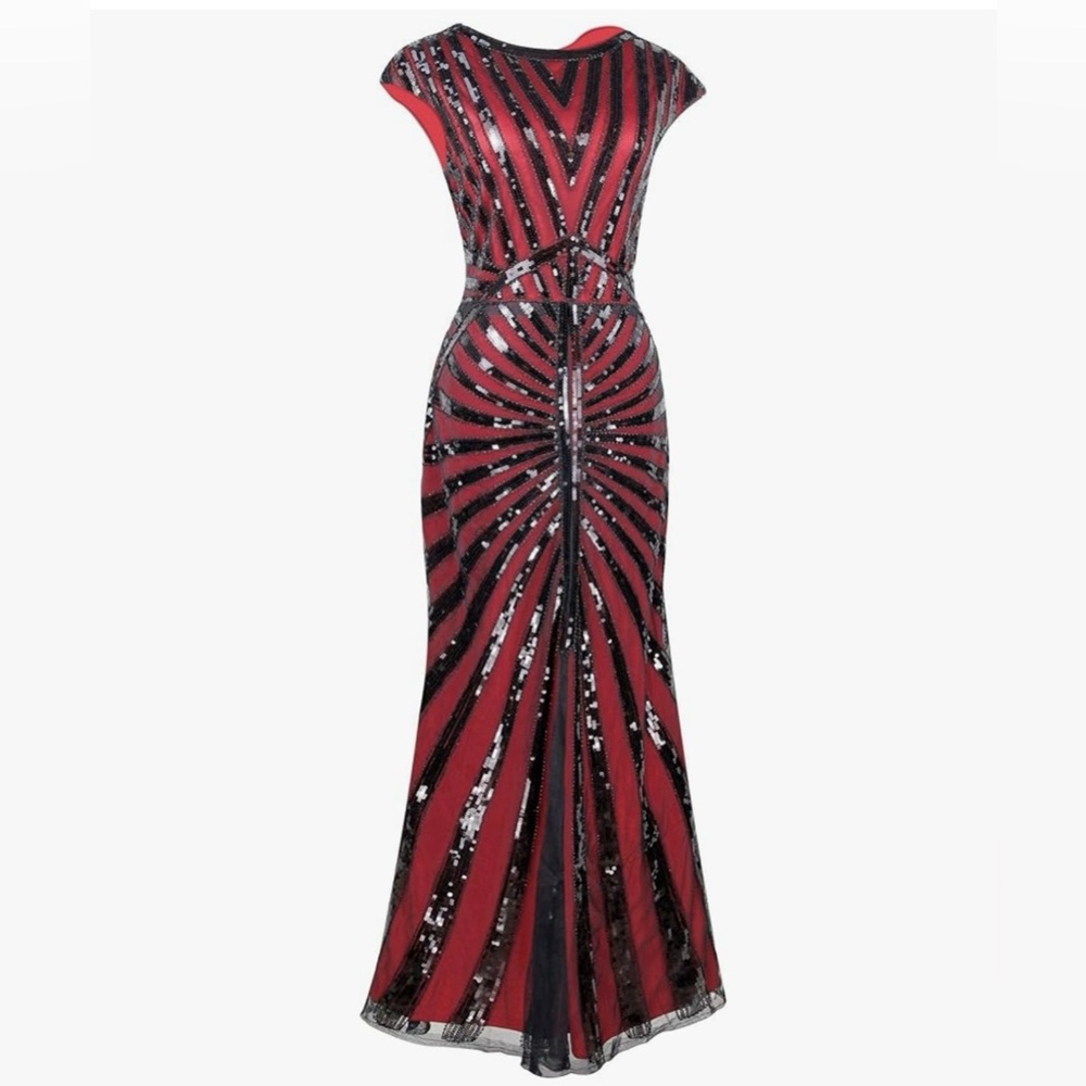 Elegant Red and Black Sequin Dress perfect for a roaring 20’s party